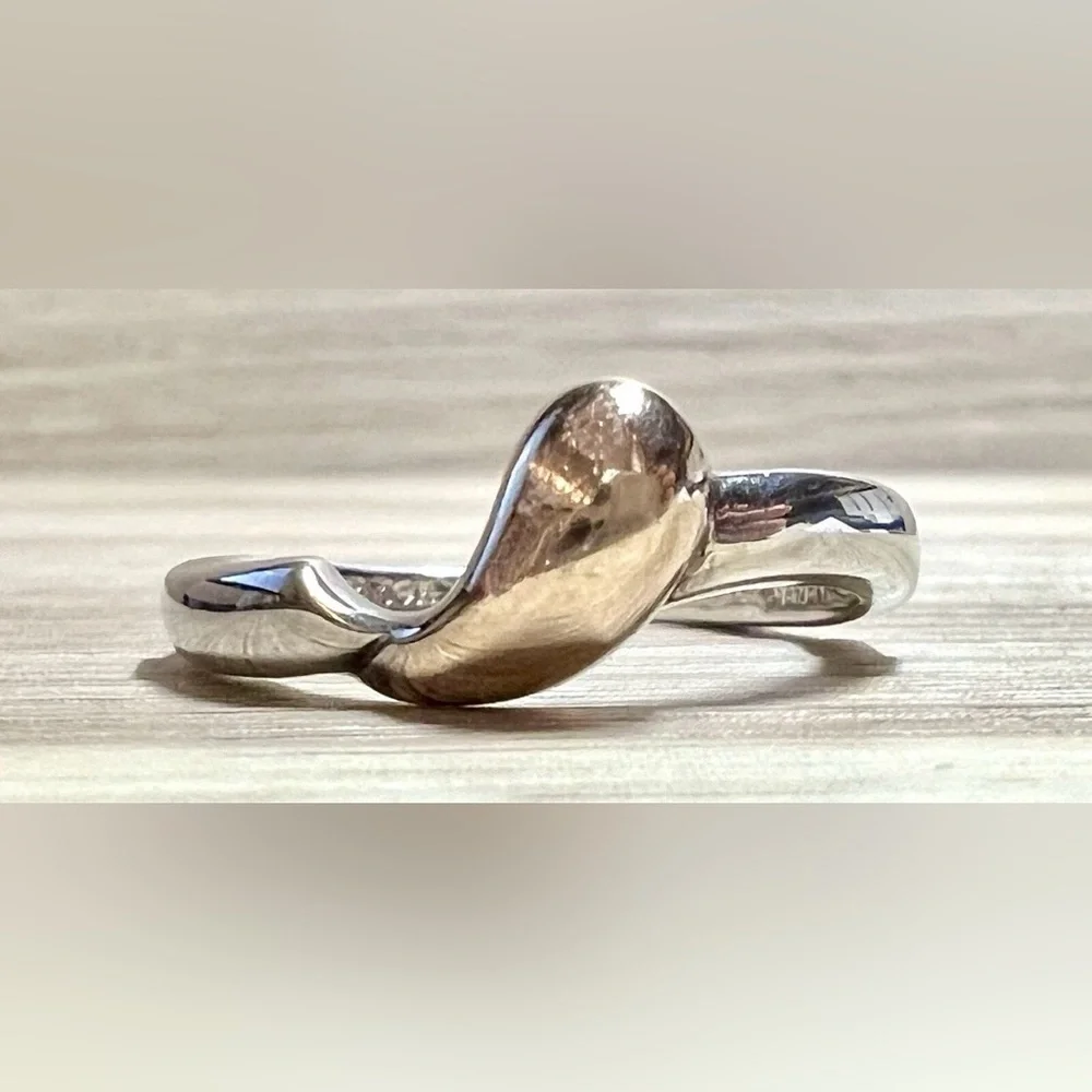 Designer Signed S & G Sterling Silver & 14k Yellow Gold Band Ring, Size 9